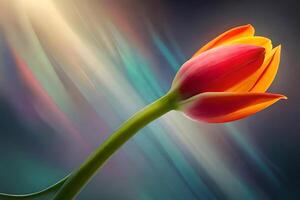 A tulip is shown in a painting with a bright background photo