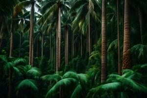 A tropical forest with tall palm trees photo