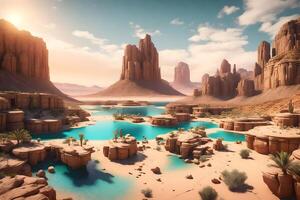 The desert landscape is shown in this 3d rendering photo