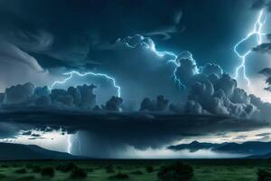 A stormy sky with lightning and clouds photo