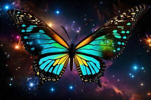 A colorful butterfly is flying in space photo