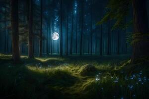 A full moon in the forest at night photo