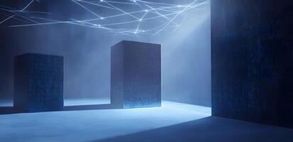 Abstract scene of three imposing structures. photo