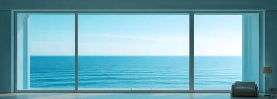 Wide ocean view from a modern interior. photo
