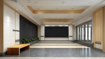 Empty modern hallway with minimalist design features. photo
