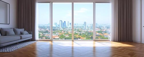 Spacious room with panoramic city views. photo
