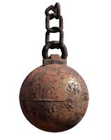 Rusty sphere with a chain. photo