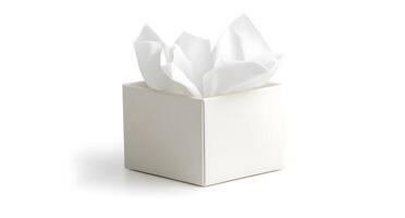 Square box with tissues inside, isolated on white background. photo
