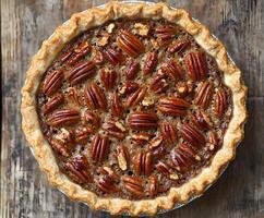 Close-up view of a pecan pie. photo