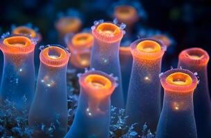 Close-up view of vibrant coral polyps. photo