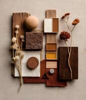 Collection of earthy tones displayed on a neutral background. photo