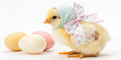 Baby Chicks Highlighted on White Surface photo