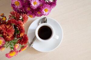 fresh flowers on white background. Autumn, fall concept. Flat lay, top view, copy space photo