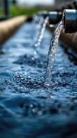 Water flows from a spout into a basin under a clear sky mobile phone wallpaper photo
