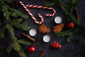 Empty Notebook at the Desk with Holiday Decoration. Top view. Creating Plan, Resolution. New Life, Start Up, Beginning Concept. Business ideas. Goals, action, checklist photo