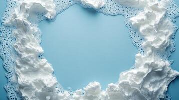 White foam forms a heart shape on a soothing blue background, evoking feelings of love and tranquility photo