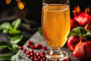 Refreshing drink with pomegranate and sparkling beverage. photo