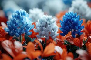 Vibrant, close-up view of three colorful wildflowers. photo