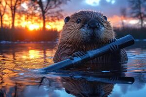 A captivating image of a beaver in a serene aquatic environment. photo