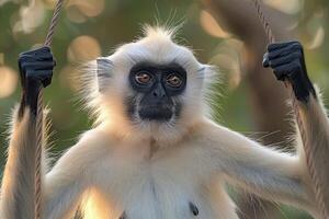 Close-up of a monkey with a thoughtful expression. photo
