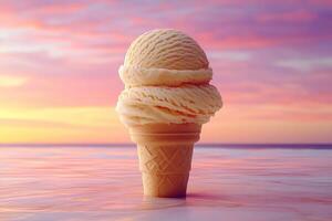 Sundown scene of a double scoop ice cream cone. photo