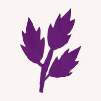 Simple purple leaf silhouette with jagged torn edges. Textured crumpled paper with halftone overlay, perfect for minimal collage aesthetics. vector