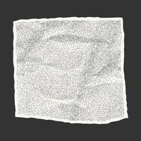 Crumpled uneven rectangle of torn paper. Element with notebook texture, jagged edges and dotted gritty halftone style. vector