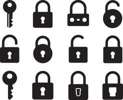 various black and white lock icons on a white background vector