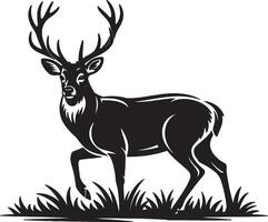 Majestic buck deer in grassland silhouette vector