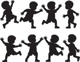 Silhouettes of playful children running and playing vector