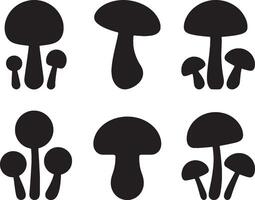 a set of black mushrooms on a white background vector