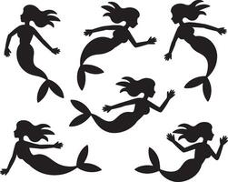 Six silhouettes of elegant mermaids swimming vector