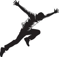 Energetic man silhouette dynamic jump action pose vector