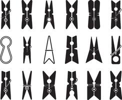 Collection of various clothespin designs black silhouettes vector