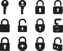 Security icons set padlocks keys open closed locked vector