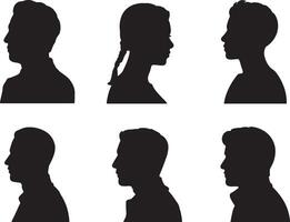 silhouettes of people in different poses, including a man with a ponytail vector