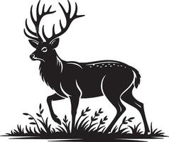 Majestic stag silhouette in grassland vector