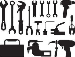 various tools and tools are shown in black silhouettes vector