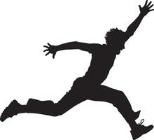 Silhouette of a man in mid-jump leaping forward vector