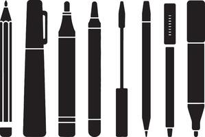 Black and white silhouettes of writing utensils vector