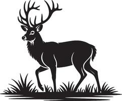 Majestic stag silhouette in grassland habitat vector