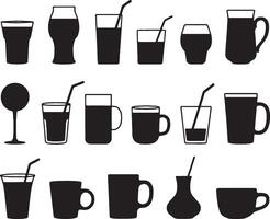 a collection of different types of drinks and glasses vector