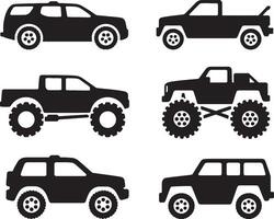 four different types of vehicles are shown in black silhouettes vector