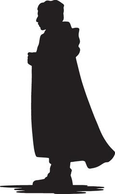 Silhouette of a person in a long cloak walking