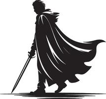 Lone warrior walking with sword and cloak vector