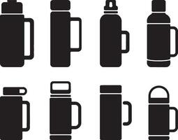 Eight different styles of thermos flasks icons vector