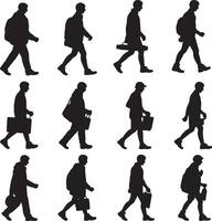 silhouettes of people walking in different poses vector