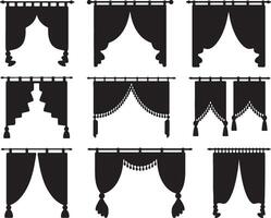 various curtains and curtains in black and white vector
