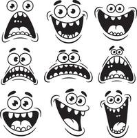 Nine cartoon monster faces showing various emotions vector