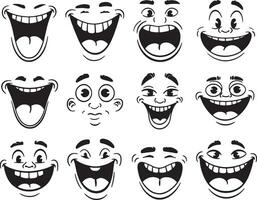 Twelve cartoon faces showing different expressions of joy vector